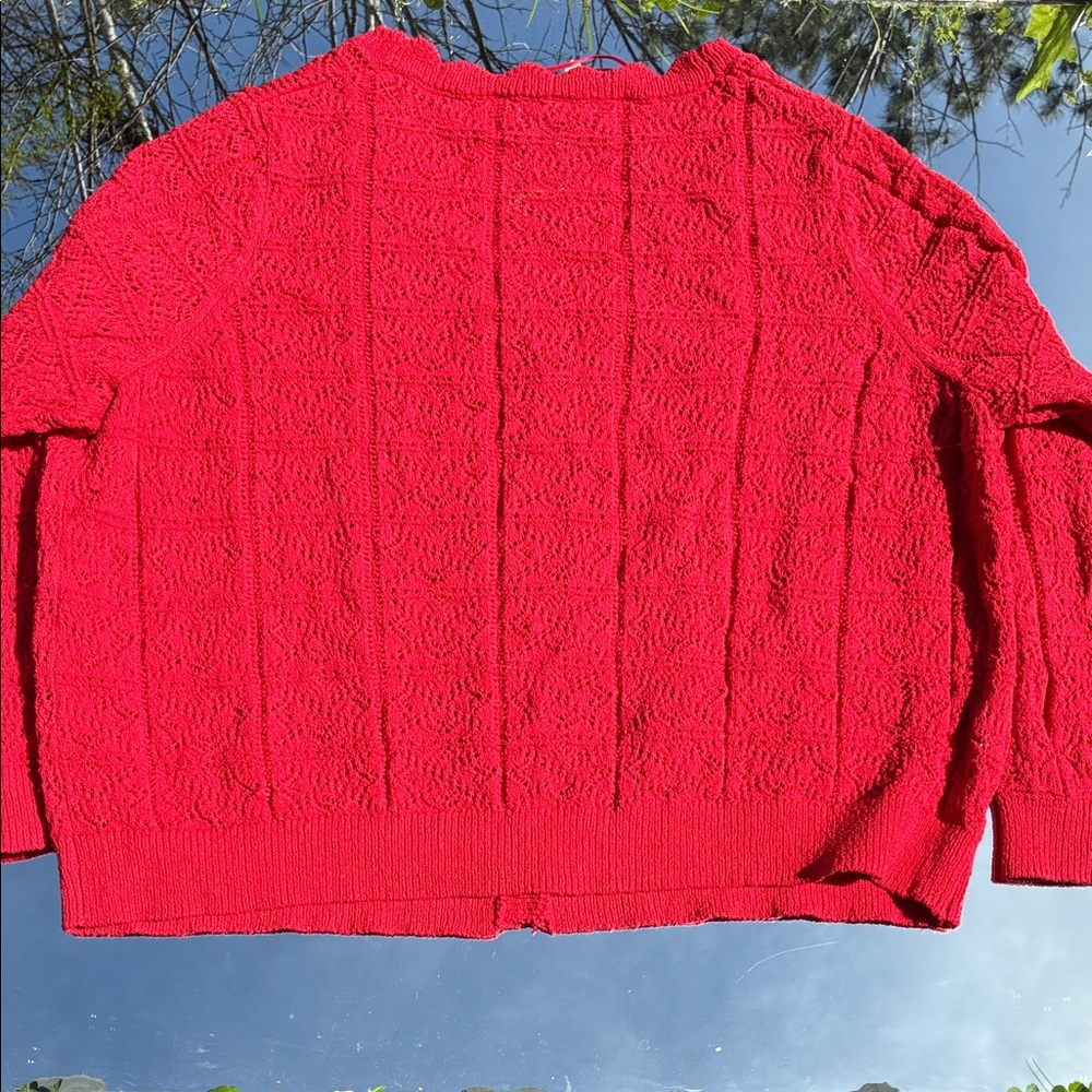 Mango Bright Red Openwork Button-Front Cardigan - Picture 5 of 5